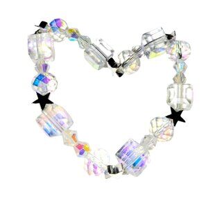 Crystal AB Glass Beaded Stretch Bracelet Square Round Faceted Beads and Stars
